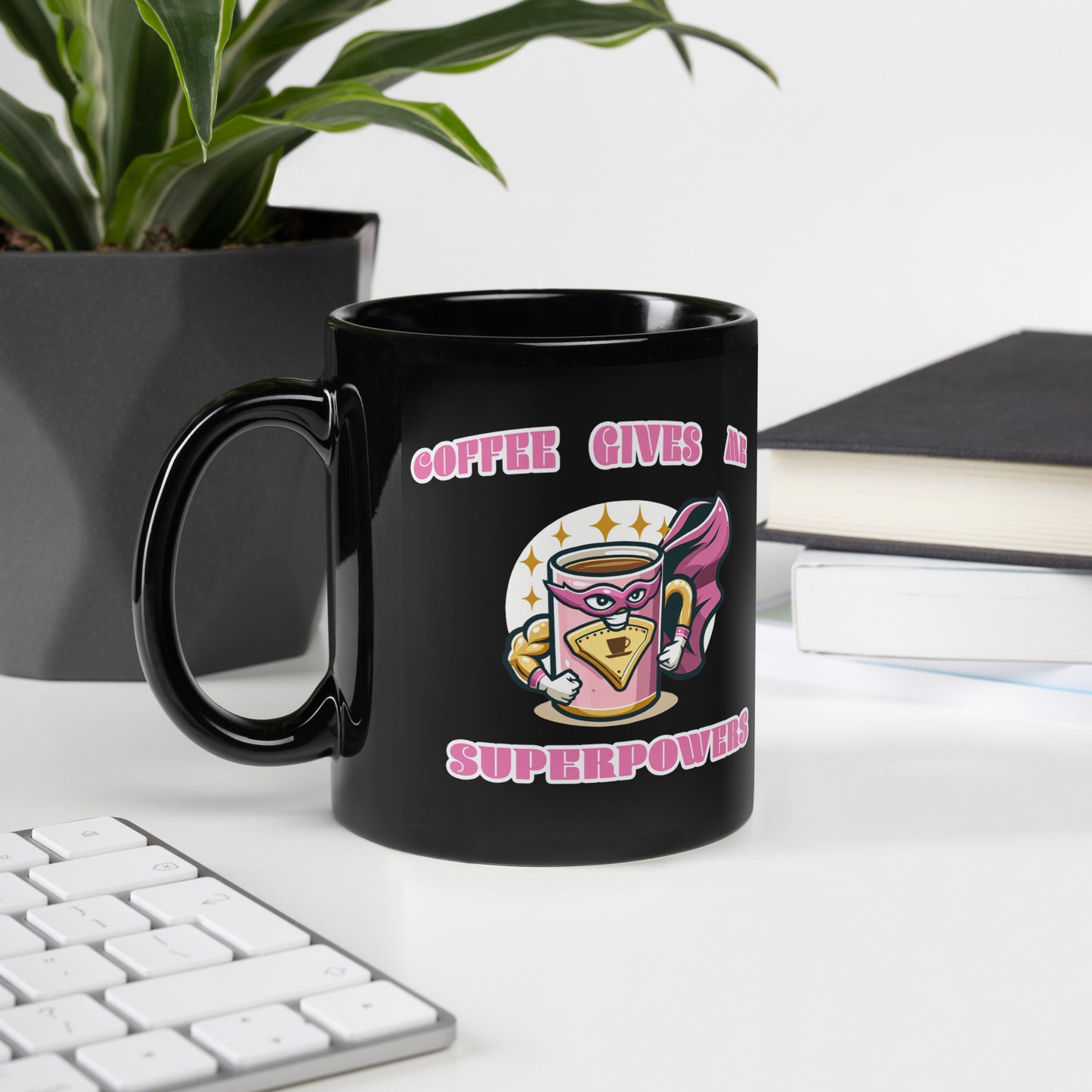 Black Coffee Superhero Mug - Pink