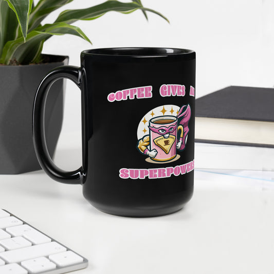 Black Coffee Superhero Mug - Pink